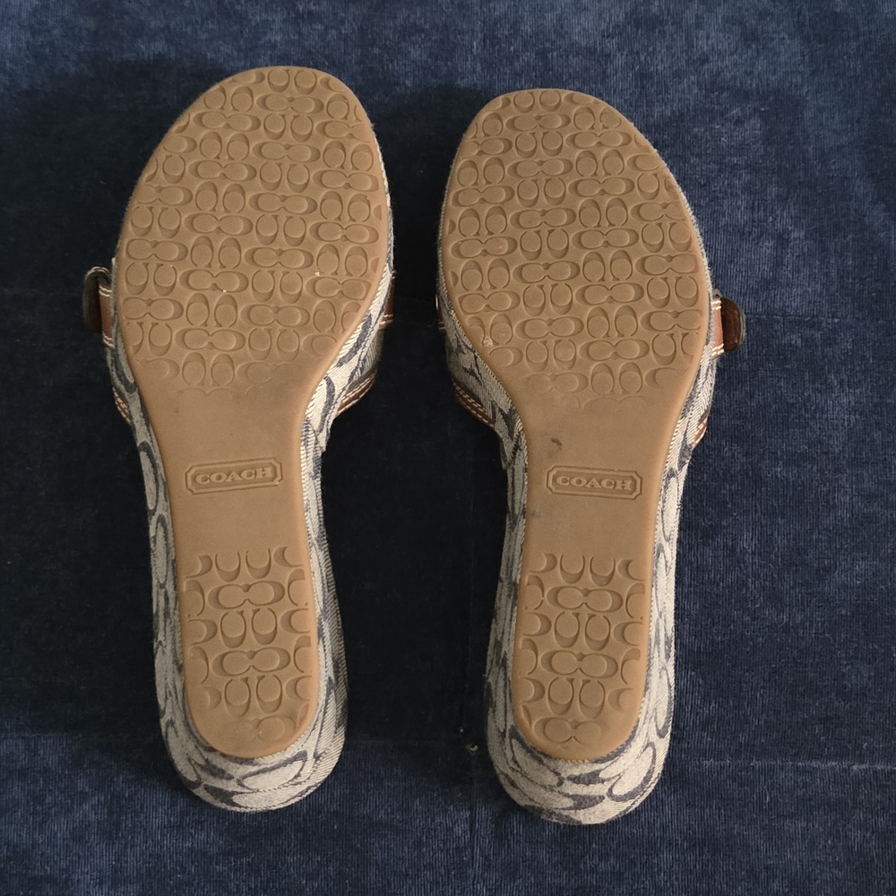 COACH Brown Signature Canvas Slide Sandals - Picture 2 of 7